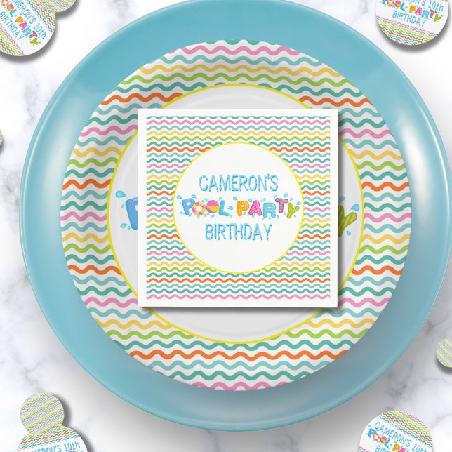 Splish 💦 Splash Pool Party Birthday Party Napkins (Splish 💦 Splash Pool Party Birthday Party Napkins)