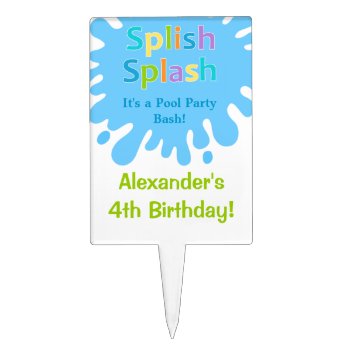 Splish Splash Pool Party Boy Birthday Cake Topper by SpecialOccasionCards at Zazzle