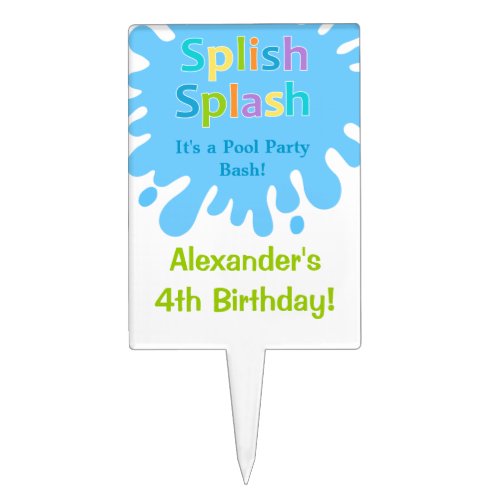 Splish Splash Pool Party Boy Birthday Cake Topper