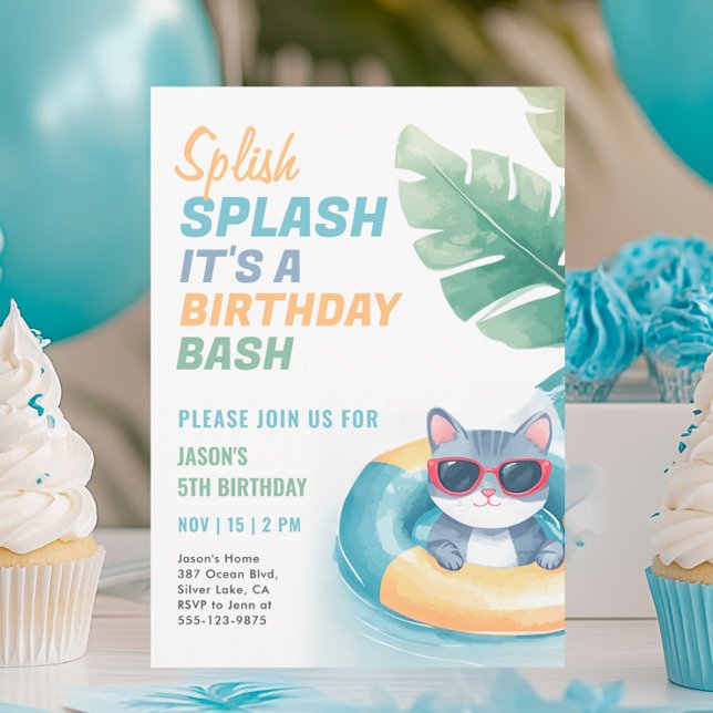 Splish Splash Pool Party Boy Birthday Invitation (Creator Uploaded)