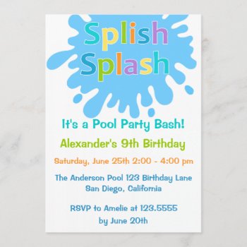 Splish Splash Pool Party Boy Birthday Invitation by SpecialOccasionCards at Zazzle
