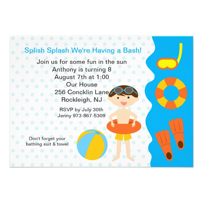 Splish Splash Pool Party Boys Birthday Invitation