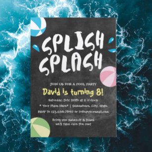 Splish Splash Pool Party Chalkboard Birthday Invitation
