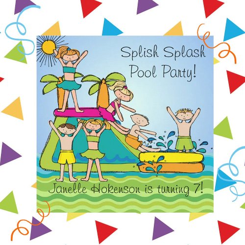 Splish Splash Pool Party Custom Birthday Invites