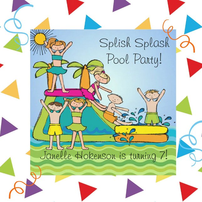 Splish Splash Pool Party Custom Swimming Birthday Invitation (Creator Uploaded)