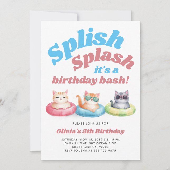 Splish Splash Pool Party Girl Birthday Invitation (Front)