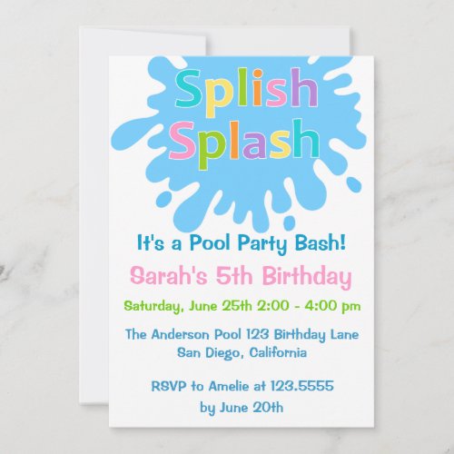 Splish Splash Pool Party Girl Birthday Invitation