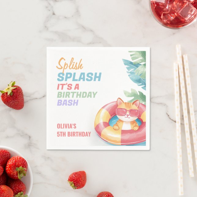 Splish Splash Pool Party Girl Birthday Napkins (Insitu)