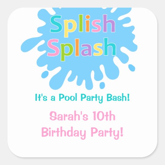 Splish Splash Pool Party Girl Birthday Sticker 