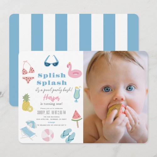 Splish Splash Pool Party Girl Photo 1st Birthday