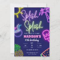 Splish Splash Pool Party Glow Neon Birthday