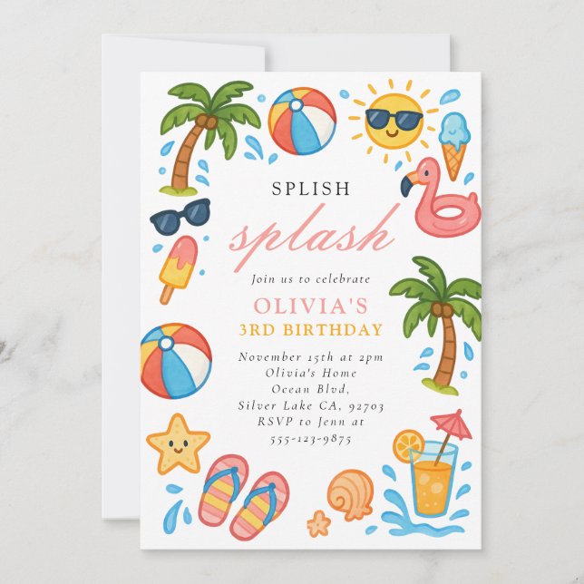 Splish Splash Pool Party Summer Birthday Party Invitation (Front)
