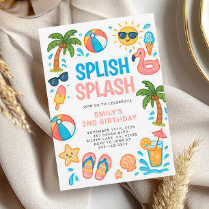 Splish Splash Pool Party Summer Birthday Party Invitation
