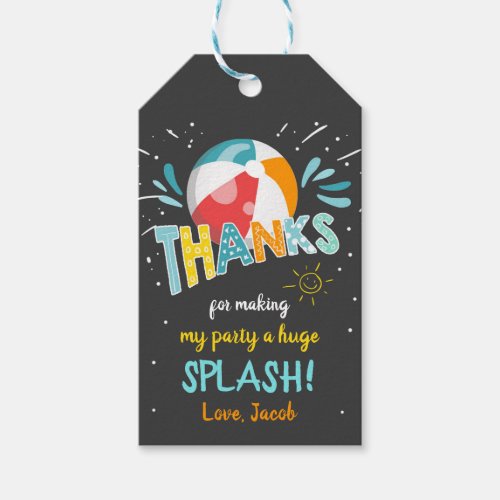 Splish Splash Pool Party Thank You Thanks Favor Gift Tags