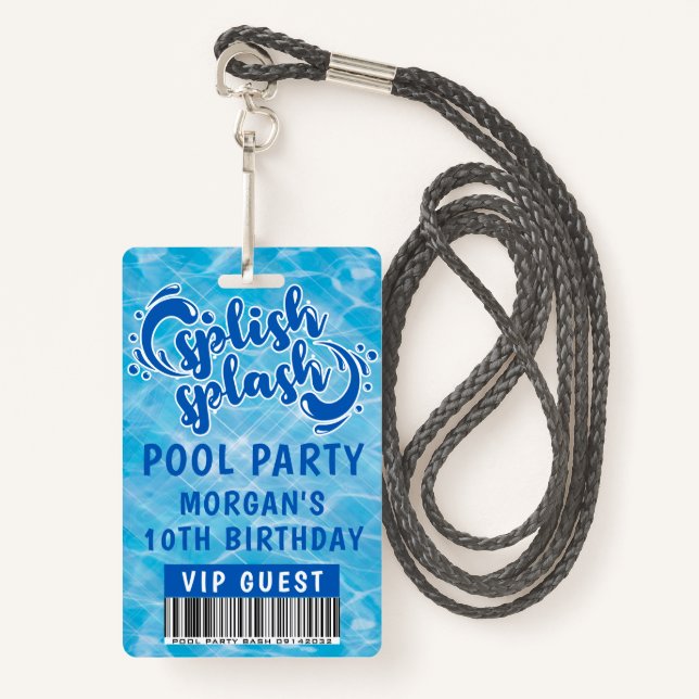 Splish Splash Pool Party VIP Invitation Badge (Front with Lanyard)