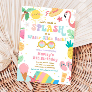 Splish Splash Pool Party Water Slide Bash Birthday Invitation by Anietillustration at Zazzle