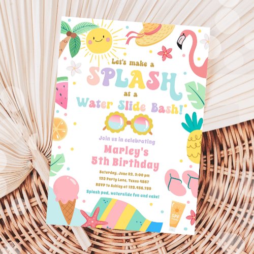 Splish Splash Pool Party Water Slide Bash Birthday Invitation