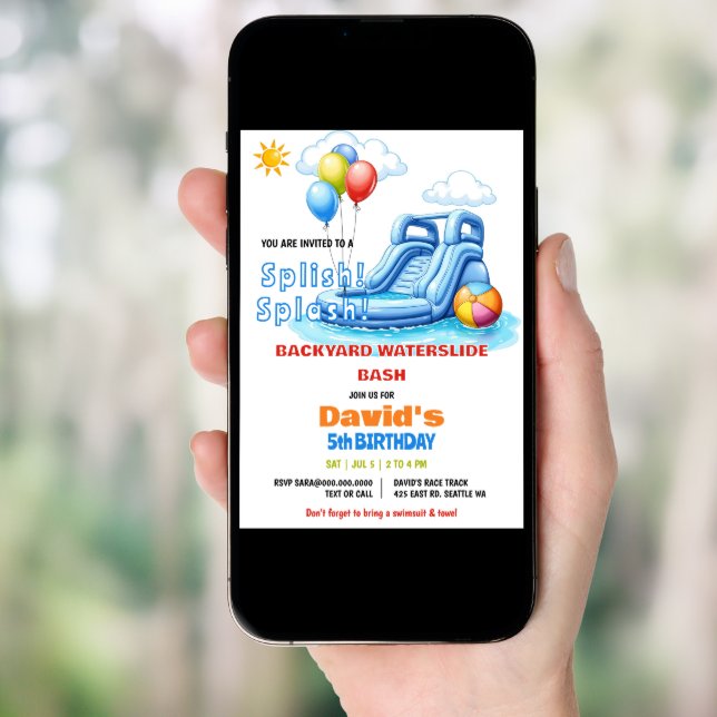 Splish Splash Pool Party Waterslide Birthday  Invitation (Front Digital)
