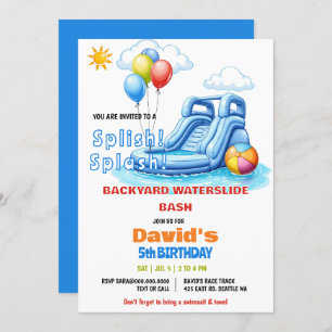 Splish Splash Pool Party Waterslide Birthday Invitation