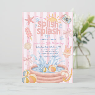Splish Splash Pool Pink Girl Party Birthday Invitation