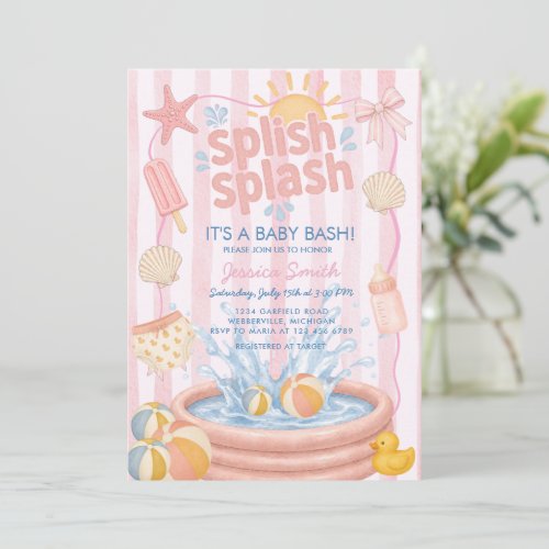 Splish Splash Pool Summer Pink Baby Shower Invitation