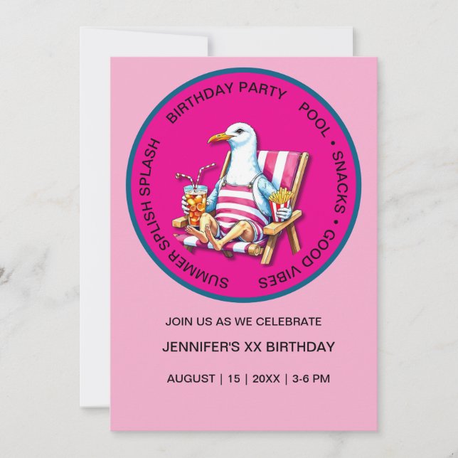 Splish Splash Seagull summer Pool Party Invitation (Front)