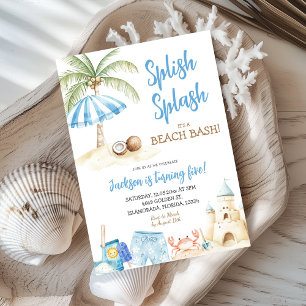 Splish Splash Summer Beach Bash Boy Birthday Invitation