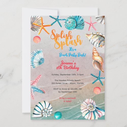 Splish splash summer beach birthday party invitation
