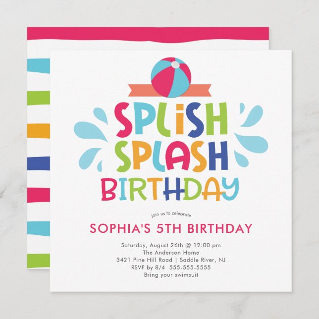 Splish Splash Summer Pool Birthday Invitation (Front/Back)