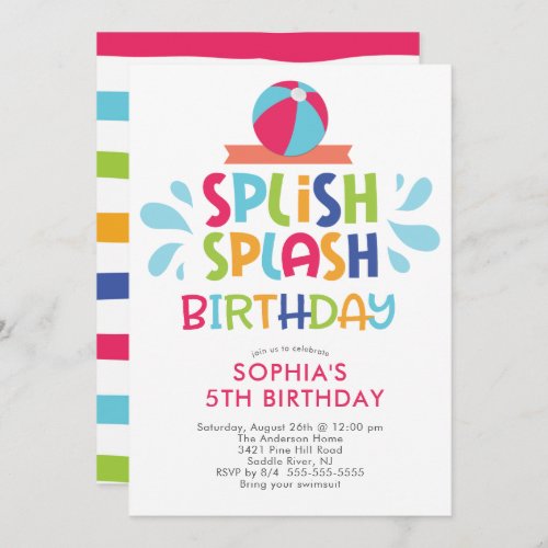 Splish Splash Summer Pool Birthday Invitation