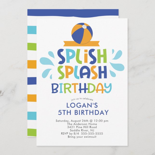 Splish Splash Summer Pool Birthday Invitation (Front/Back)