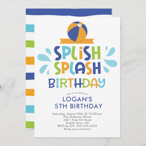Splish Splash Summer Pool Birthday Invitation