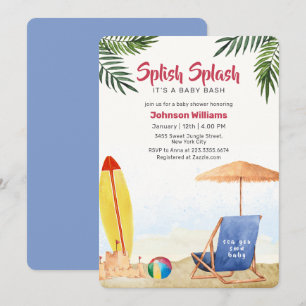 Splish Splash Surfboard Beach Boy Baby Shower   Invitation