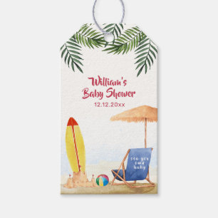 Splish Splash Surfboard Sand Beach Boy Baby Shower Gift Tags