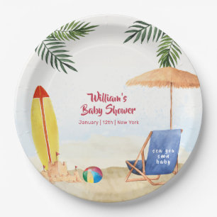 Splish Splash Surfboard Sand Beach Boy Baby Shower Paper Plates