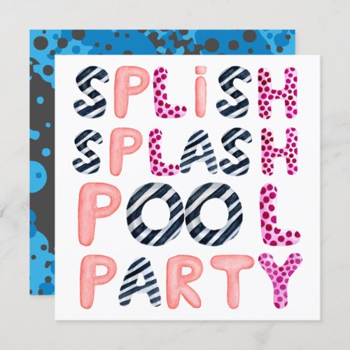 Splish Splash TEEN POOL PARTY Pink Black Modern Invitation