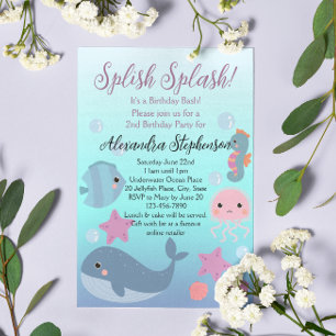 Splish Splash Under the Sea Ocean Girls Birthday Invitation