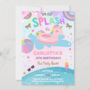 Splish splash unicorn pool party birthday invite. invitation