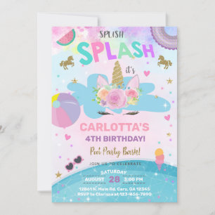 Splish splash unicorn pool party birthday invite. invitation