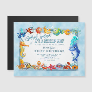 Splish Splash Unique Pool First Birthday Magnetic Invitation