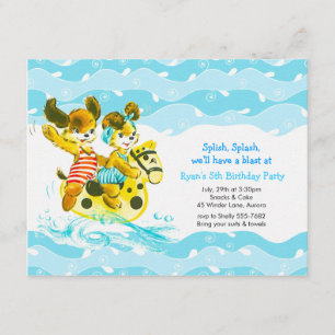 Splish Splash Vintage Dogs Swimming Birthday Party Invitation