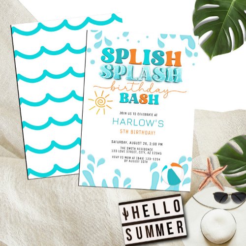 Splish Splash Water Party Kids Birthday Invitation