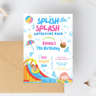 Splish Splash Waterpark waterslide Birthday Invitation