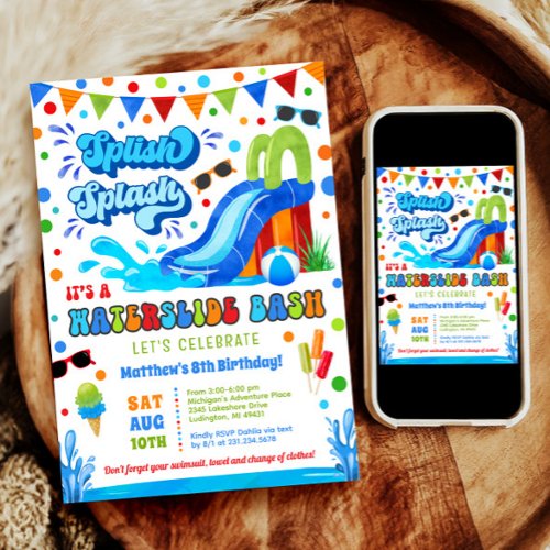 Splish Splash Waterslide Bash Boy Birthday  Invitation