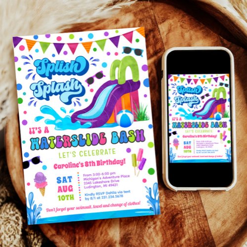 Splish Splash Waterslide Bash Girl Birthday  Invitation