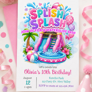 Splish Splash Waterslide Birthday   Bounce House Invitation