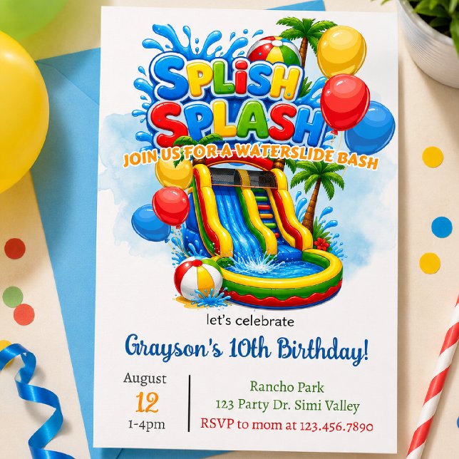 Splish Splash Waterslide Birthday | Bounce House Invitation (Creator Uploaded)