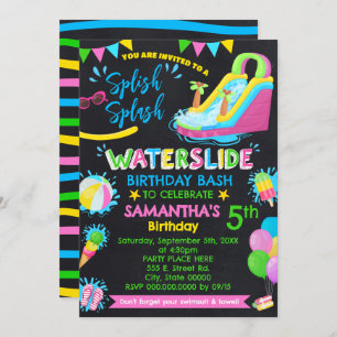 Splish Splash Waterslide Birthday Party Chalkboard Invitation