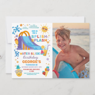 Splish Splash Waterslide Birthday Party Photo Invitation