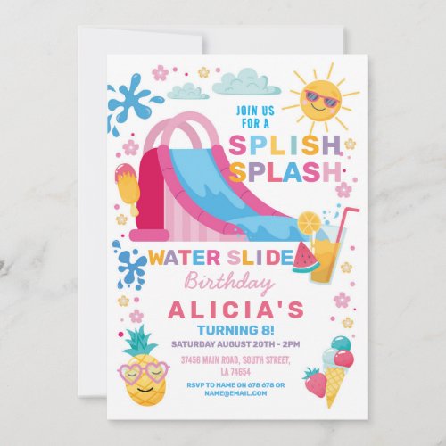 Splish Splash Waterslide Birthday Party Sun Invitation